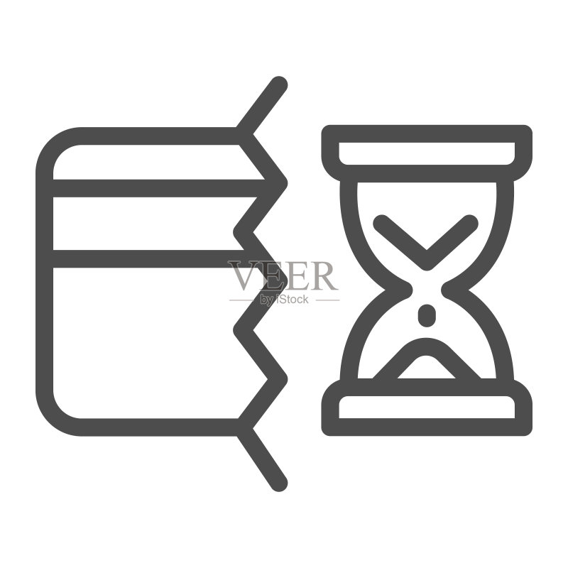 银行卡与沙漏线条图标:支付问题概念,信用卡操作进行中图标素材