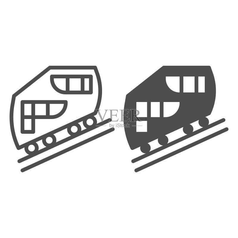 缆索铁路线和实心图标,公共交通概念,白色背景上的缆索铁路标志,移动概念和网页设计的轮廓风格的缆车图标。矢量图形。图标素材