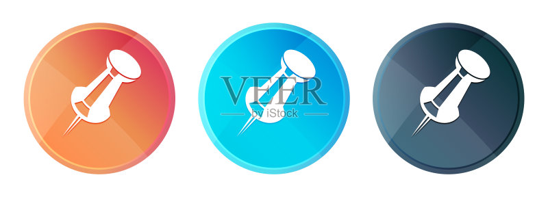 图钉图标,蒸汽雾圆形按钮,闪亮插图图标素材