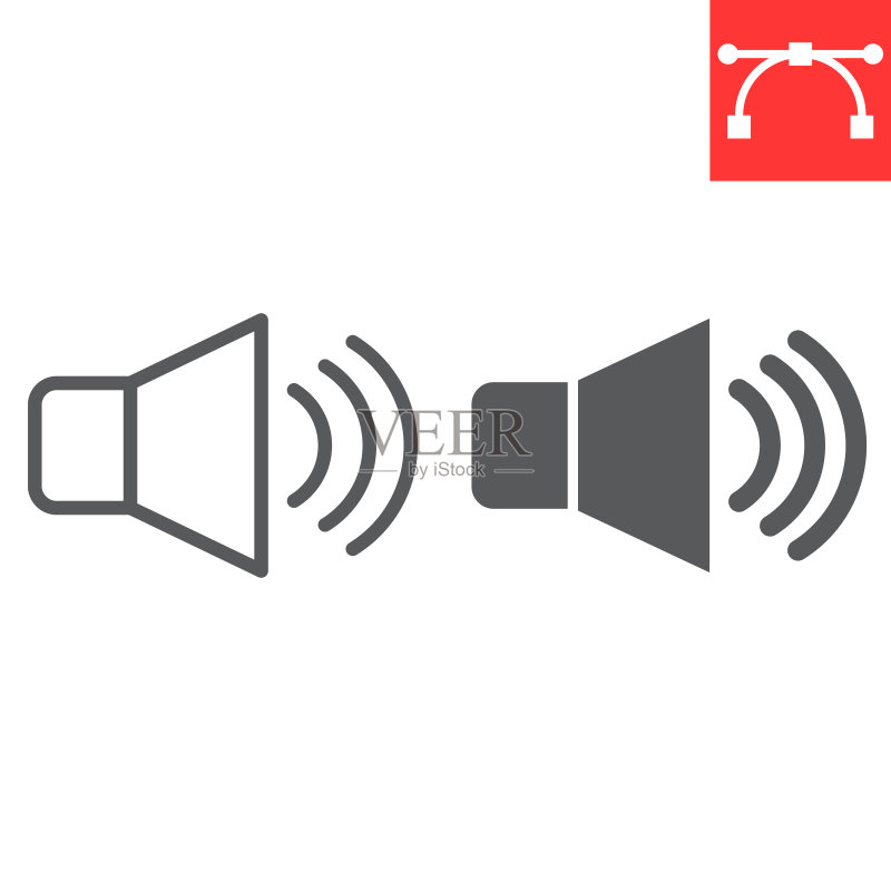 扬声器音量线性图标,UI和按钮,音量符号矢量图形,可编辑描边线性图标,EPS 10。图标素材