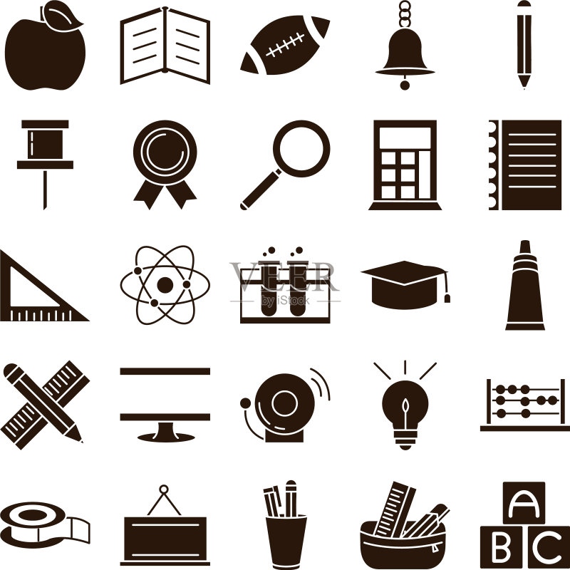 学校教育学习用品文具图标集图标素材