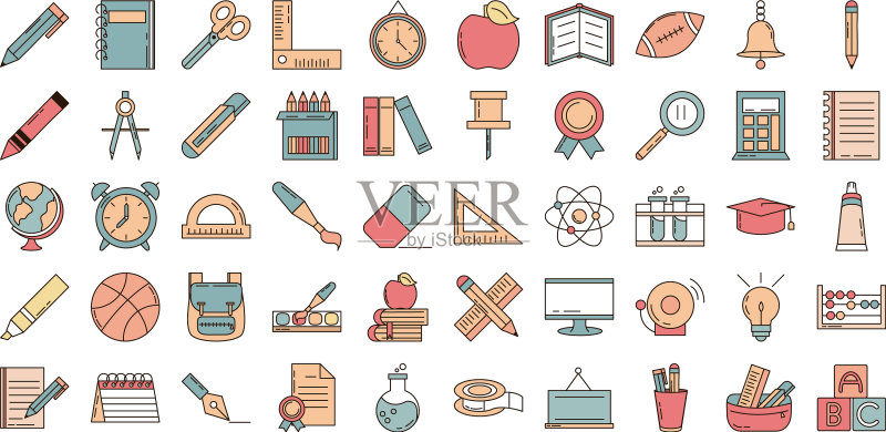 学校教育学习用品文具图标集图标素材