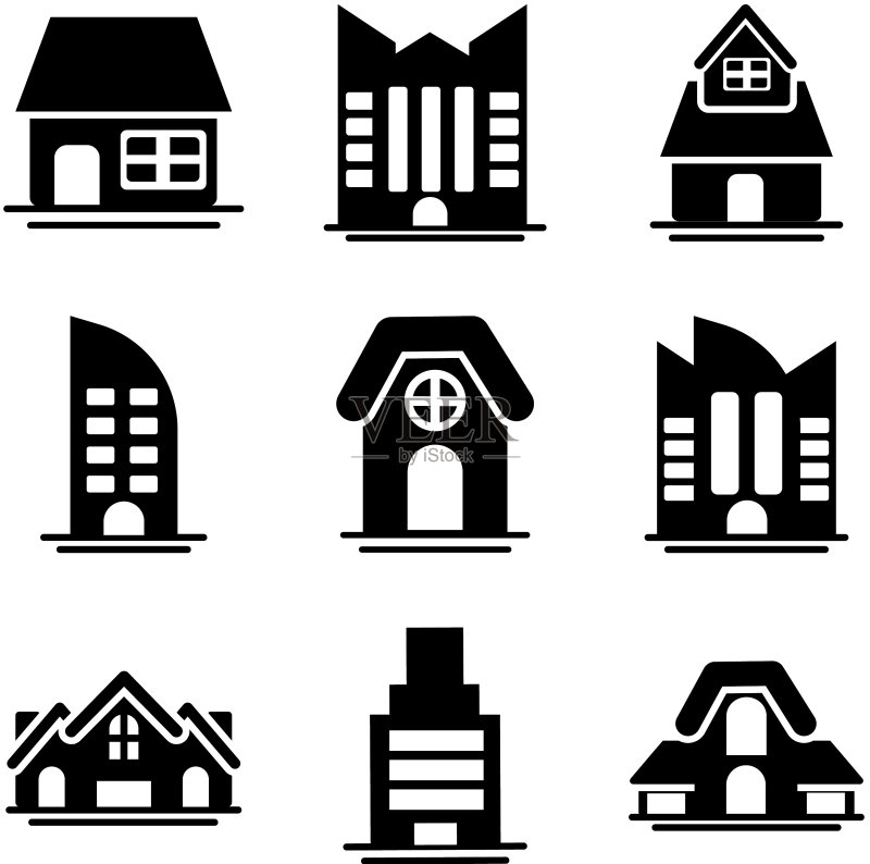 塔楼公寓办公室图标集图标素材