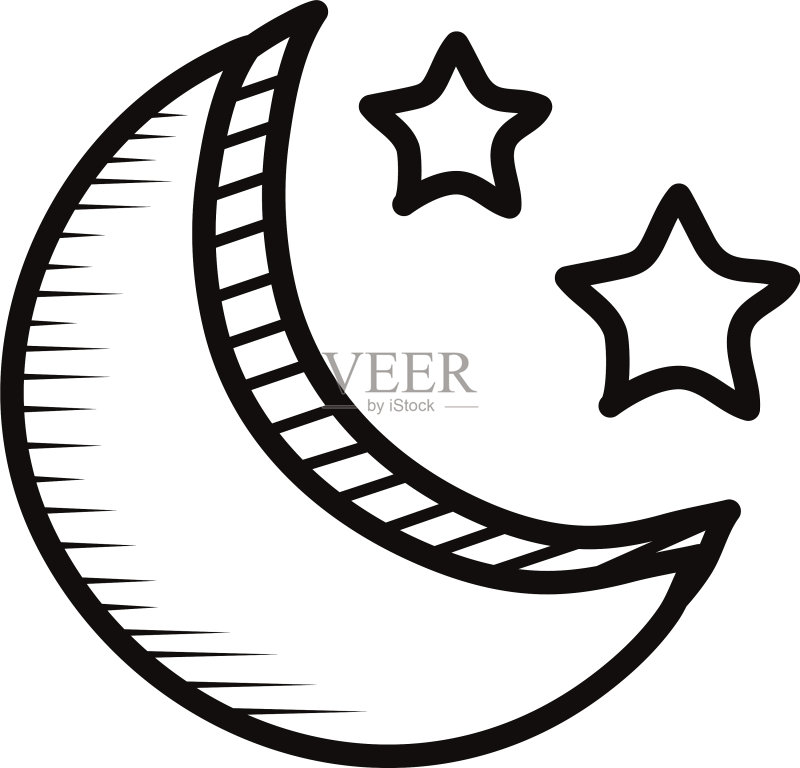 月亮和星星涂鸦线稿图标图标素材
