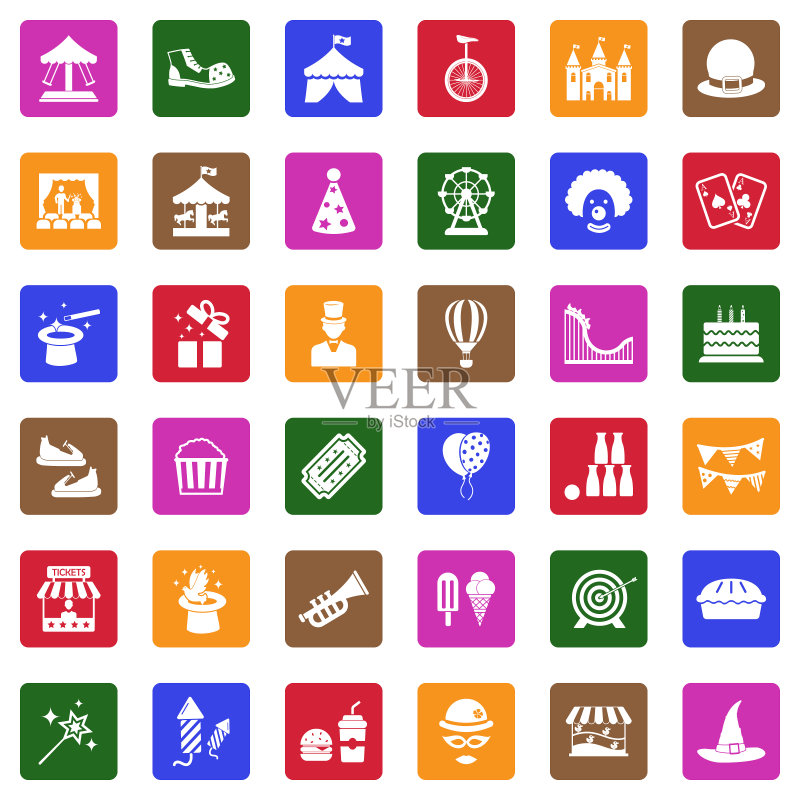 游乐园图标。方形白色扁平设计。矢量图。图标素材