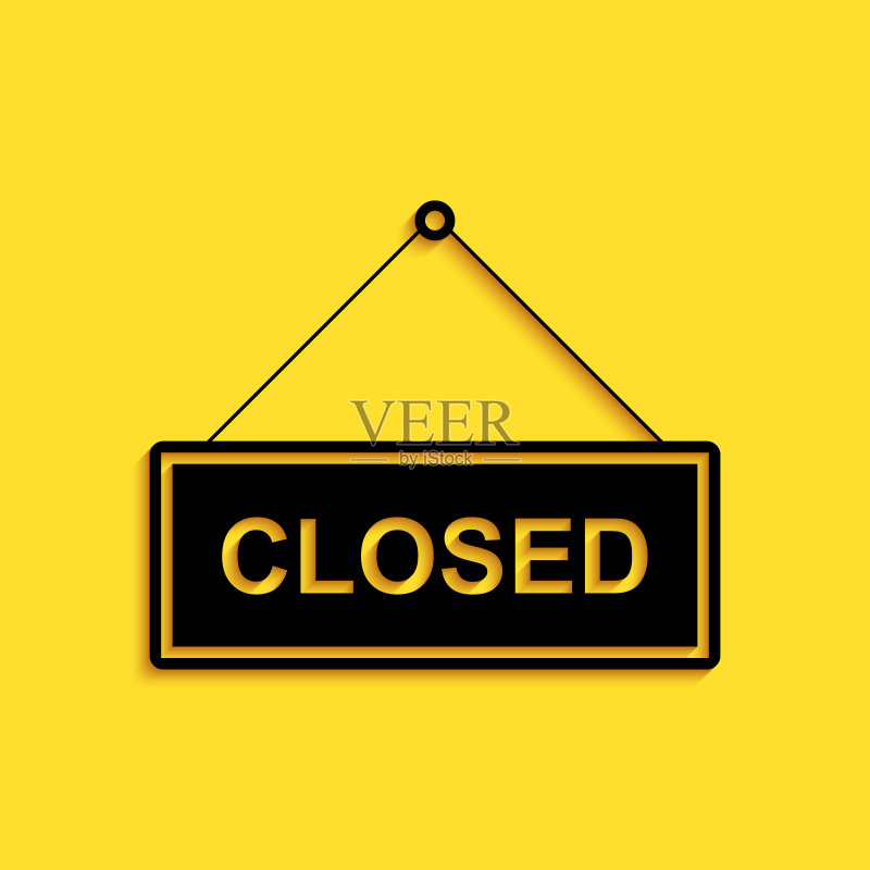 带有“Closed door”文字的黑色悬挂标志图标图标素材