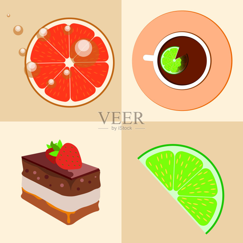 茶饼与柠檬切片扁平Logo图标素材