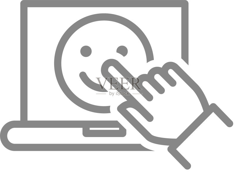人物选择带笑脸线条的笔记本电脑图标图标素材