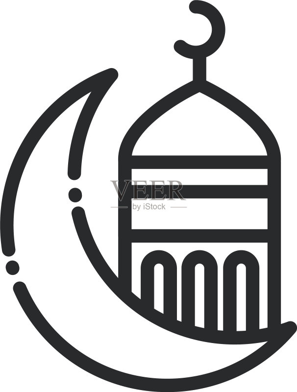 新月清真寺斋月阿拉伯伊斯兰图标素材