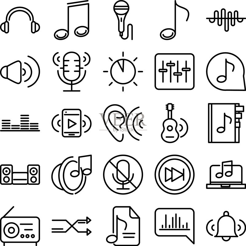 声音音频音量音乐线性风格图标集图标素材