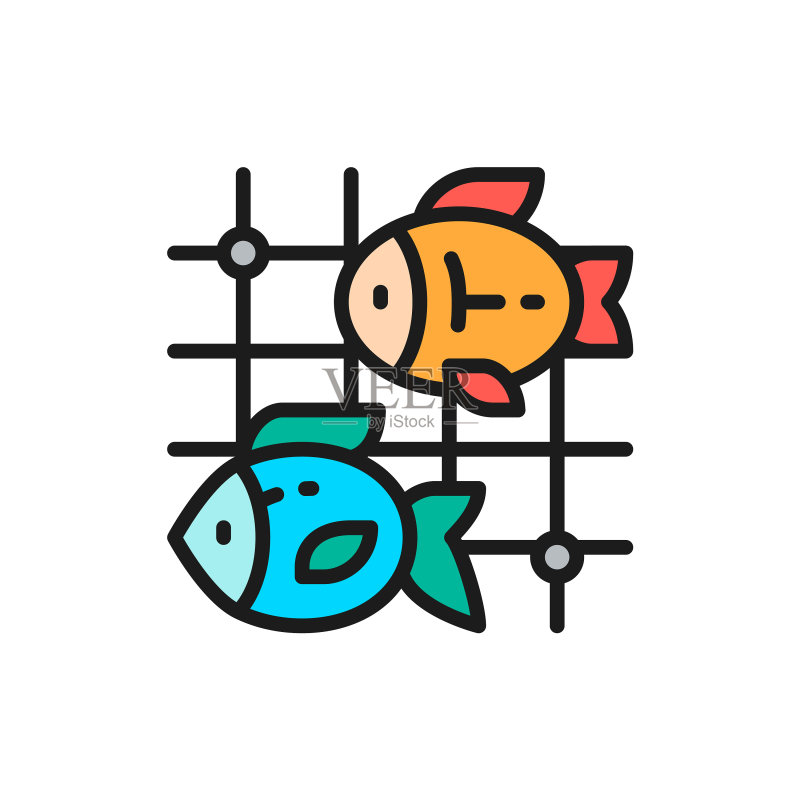 渔网中的鱼扁平线条图标图标素材