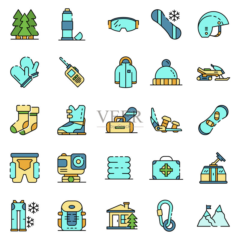 单板滑雪装备图标线性彩色矢量图图标素材