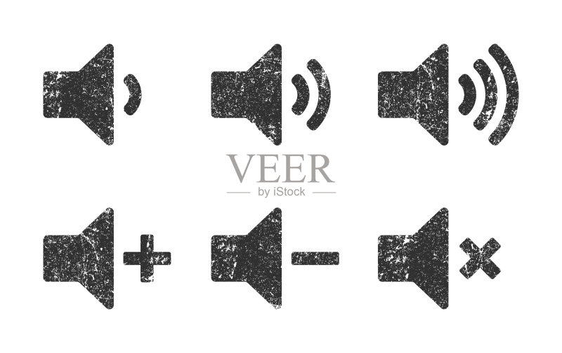 扬声器图标符号集。音量静音标志集合。矢量图。白色背景上隔离。图标素材