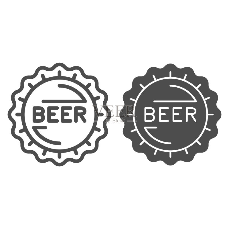 啤酒瓶盖线条图标,精酿啤酒概念,酒吧印章标志矢量图形图标素材