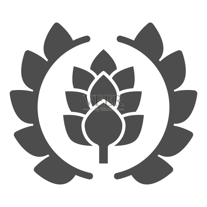 啤酒花树叶花环图标,精酿啤酒概念logo或banner,白色背景,手机和网页可用啤酒花枝条花环图标矢量图图标素材