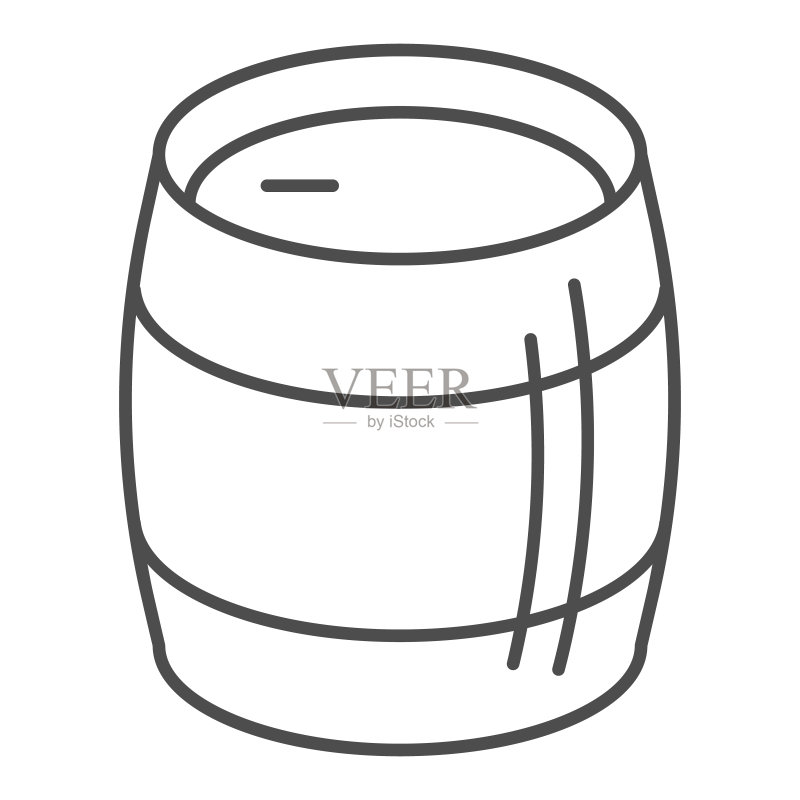 啤酒罐细线图标,精酿啤酒概念,白色背景上的啤酒桶标志,移动概念和网页设计的饮料存储罐轮廓样式图标。矢量图形图标素材
