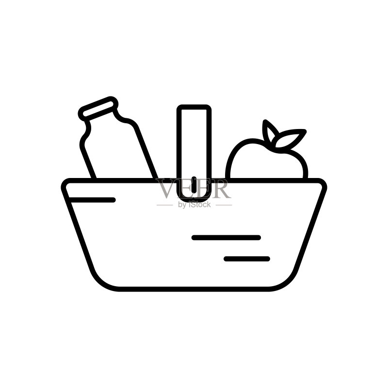 食品篮子图标:食品杂货购物线性logo图标素材
