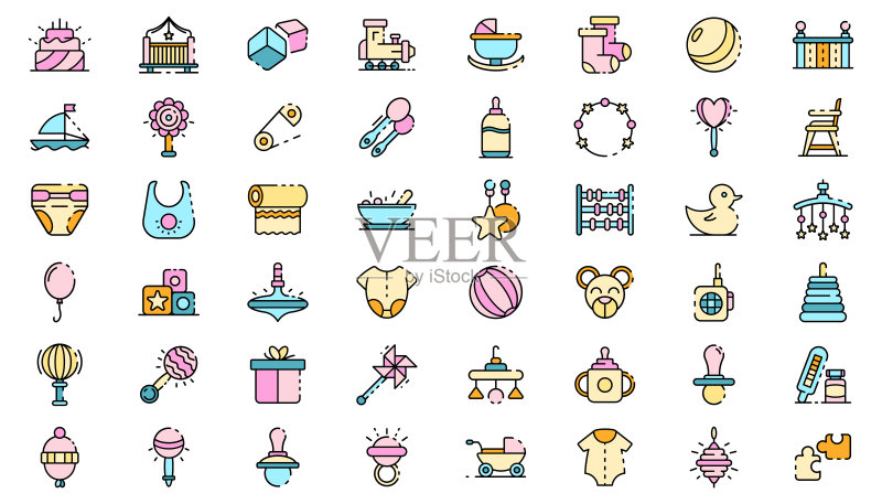 婴儿用品图标线性彩色矢量图图标素材