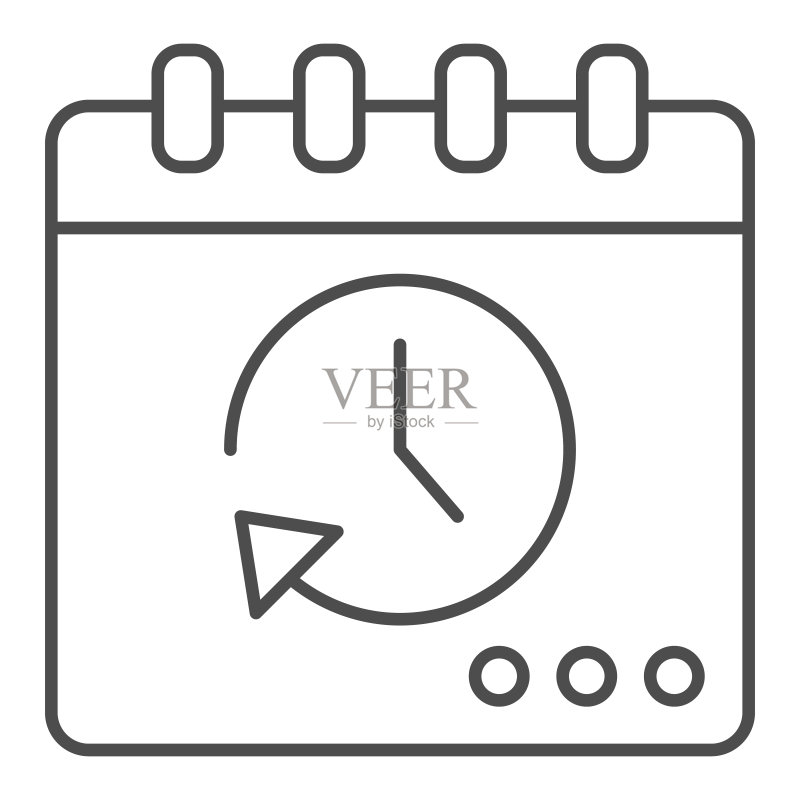 日历秒表细线图标,线框风格,用于移动和网页设计图标素材