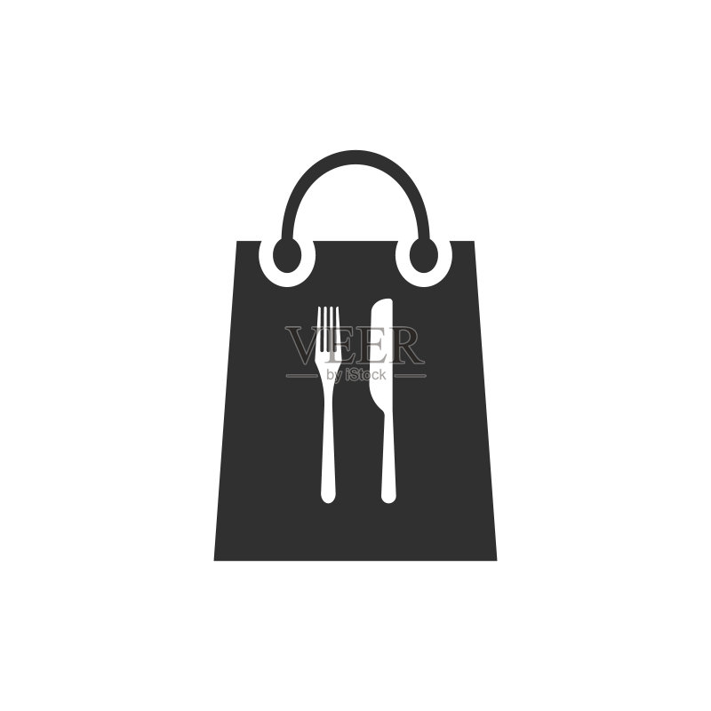食品配送袋图标,与白色背景隔离。矢量素材图标素材
