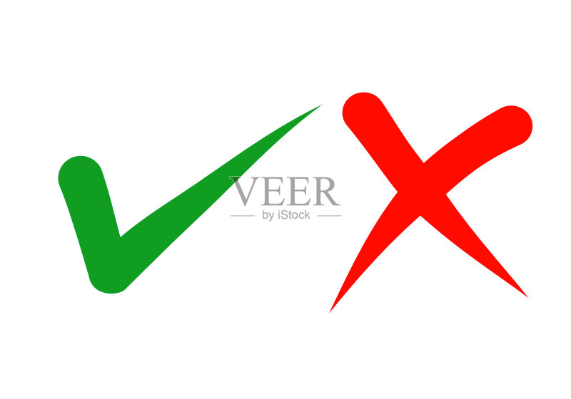 手绘绿色对号和红色叉号图标素材