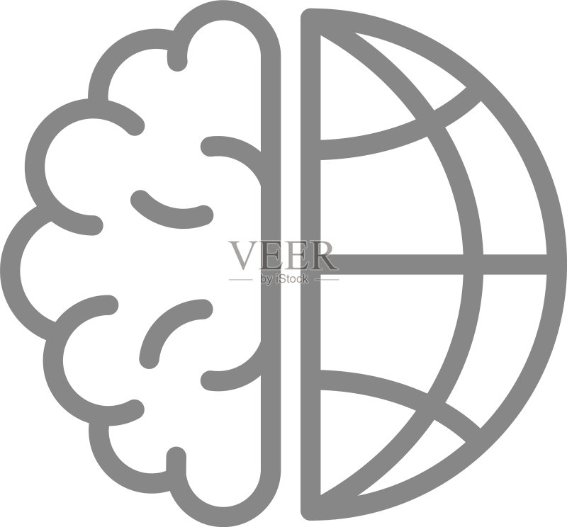 人脑与行星线条图标,世界大脑日图标素材