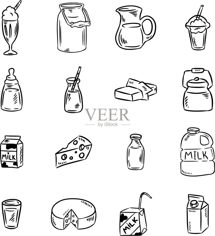 黑白乳制品涂鸦合集图标素材