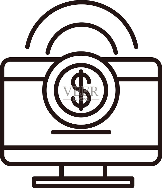 电脑金币现金网络购物图标图标素材