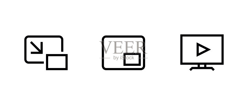 具有不同播放器尺寸的屏幕图标集。可编辑的线条矢量。图标素材