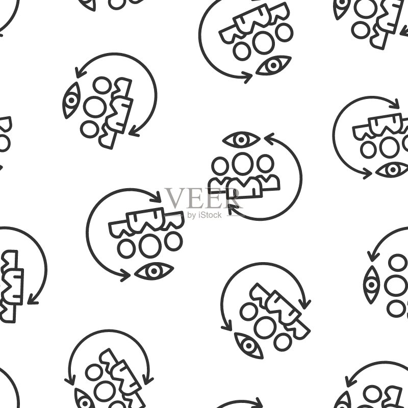 扁平风格的人员监控图标。白色背景上的人员搜索矢量图。合作关系无缝图案商务概念。图标素材