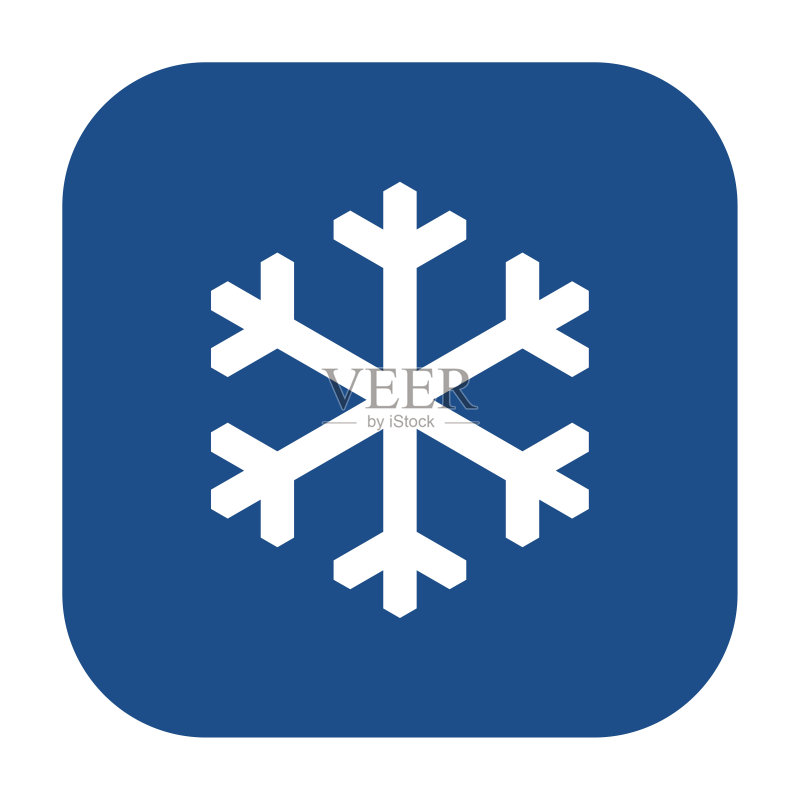 白色背景上孤立的蓝色圆角方形雪花图标按钮图标素材