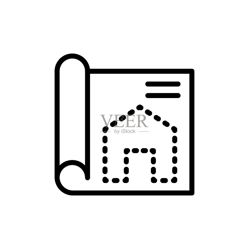 纸绘房屋图标。用于UI和UX、网站或移动应用程序的建筑图标的简单线条、轮廓矢量元素图标素材