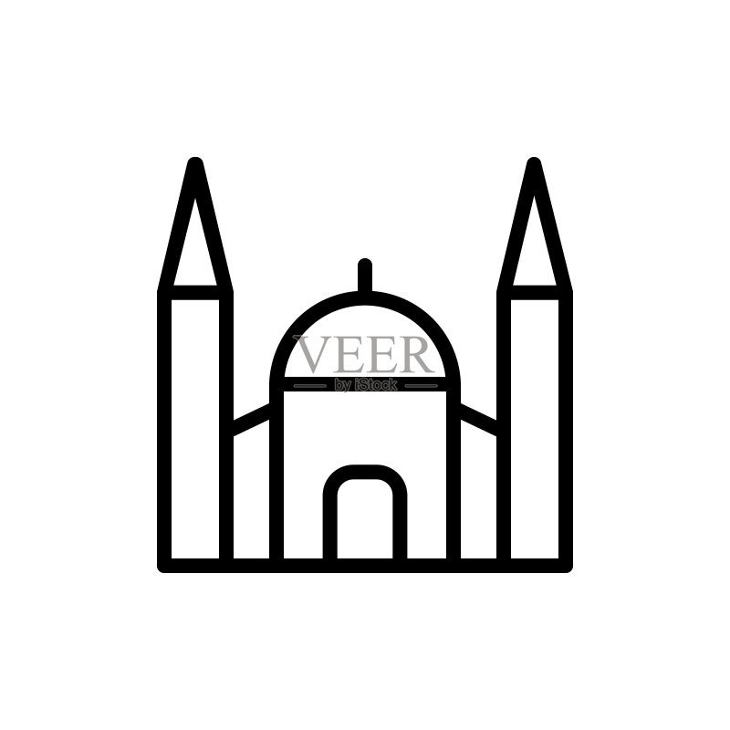 清真寺建筑图标:用于UI和UX的建筑线性矢量元素图标素材