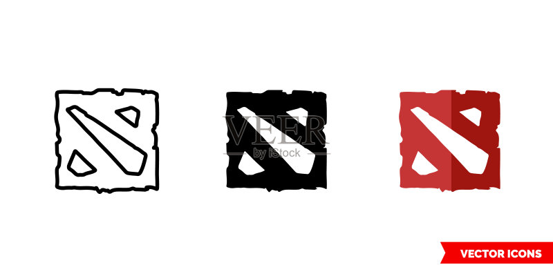 《Dota》图标(三种颜色、黑白、轮廓)。独立矢量标志符号图标素材