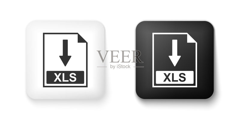 黑白XLS文件文档图标,XLS下载按钮方形矢量图标图标素材