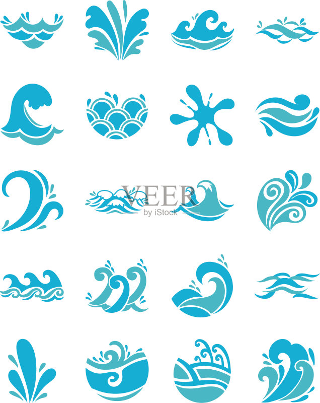 海洋波浪图标套装图标素材