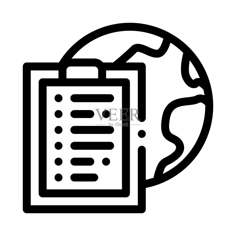 地球与任务清单剪贴板图标矢量轮廓插图图标素材
