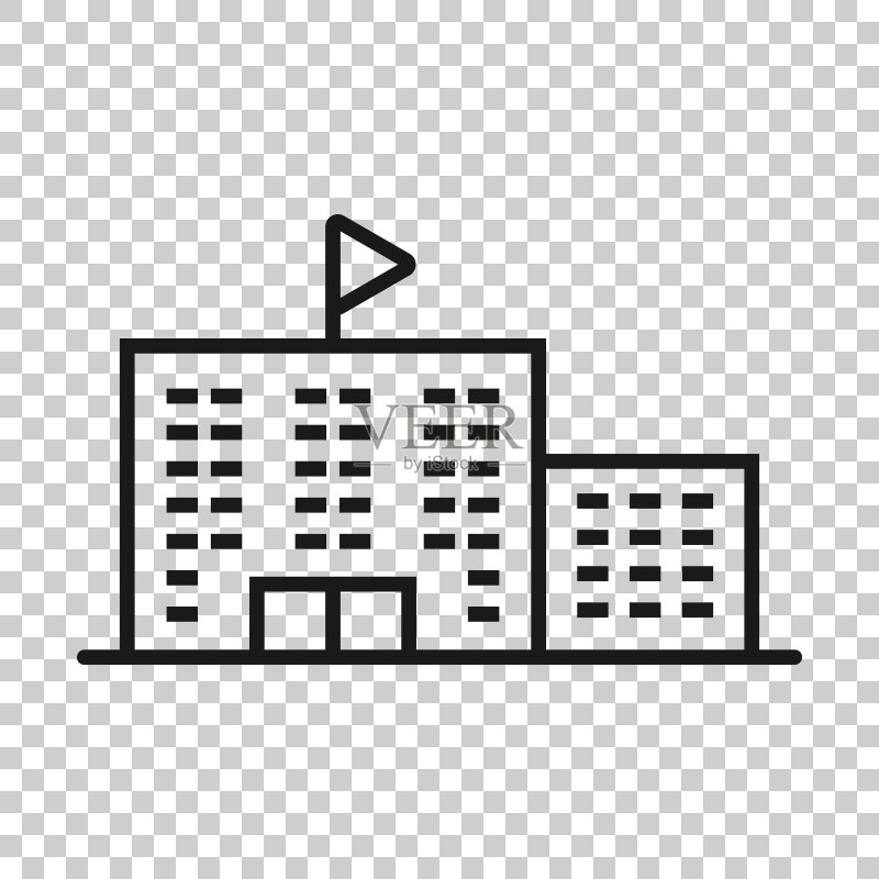 建筑图标在平坦风格的城市摩天大楼图标素材