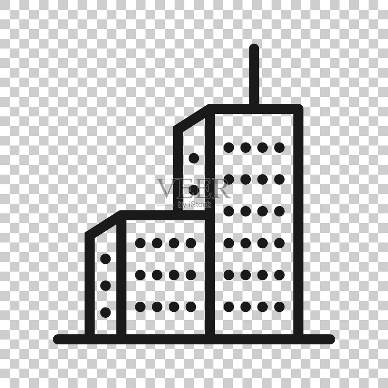 建筑图标在平坦风格的城市摩天大楼图标素材