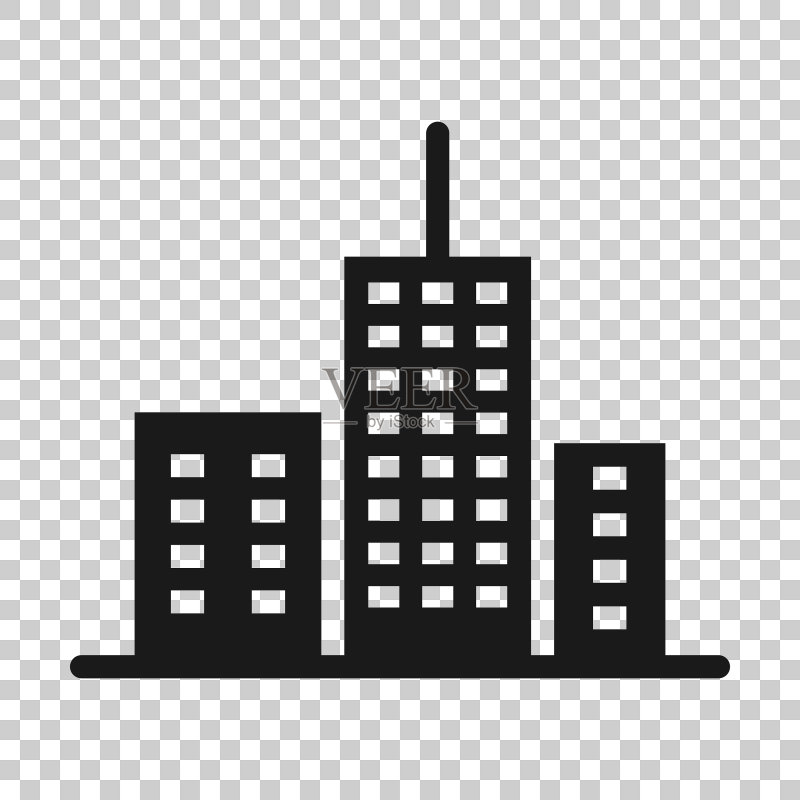 建筑图标在平坦风格的城市摩天大楼图标素材