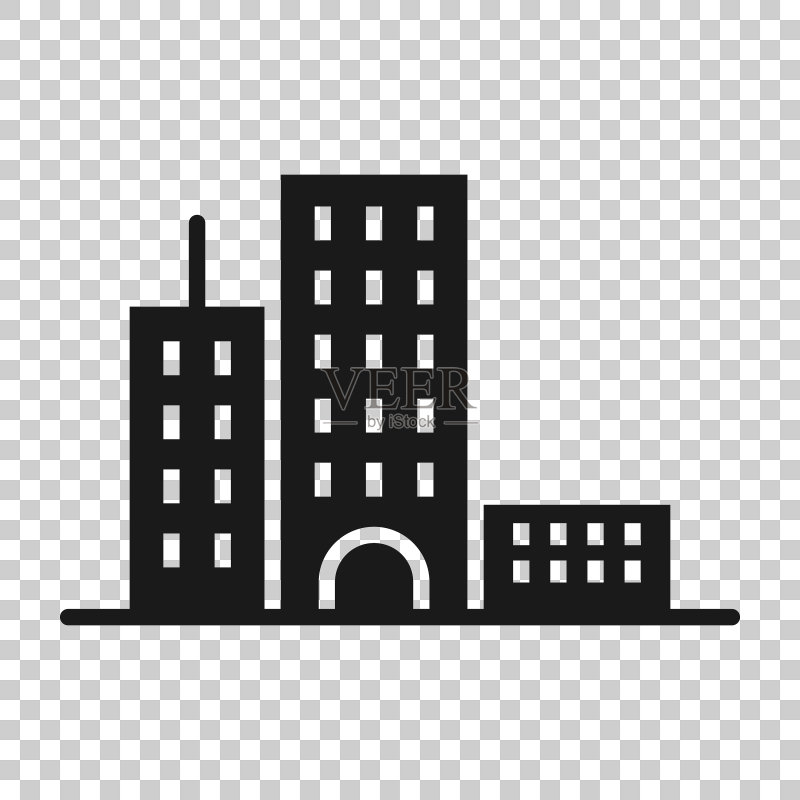 建筑图标在平坦风格的城市摩天大楼图标素材