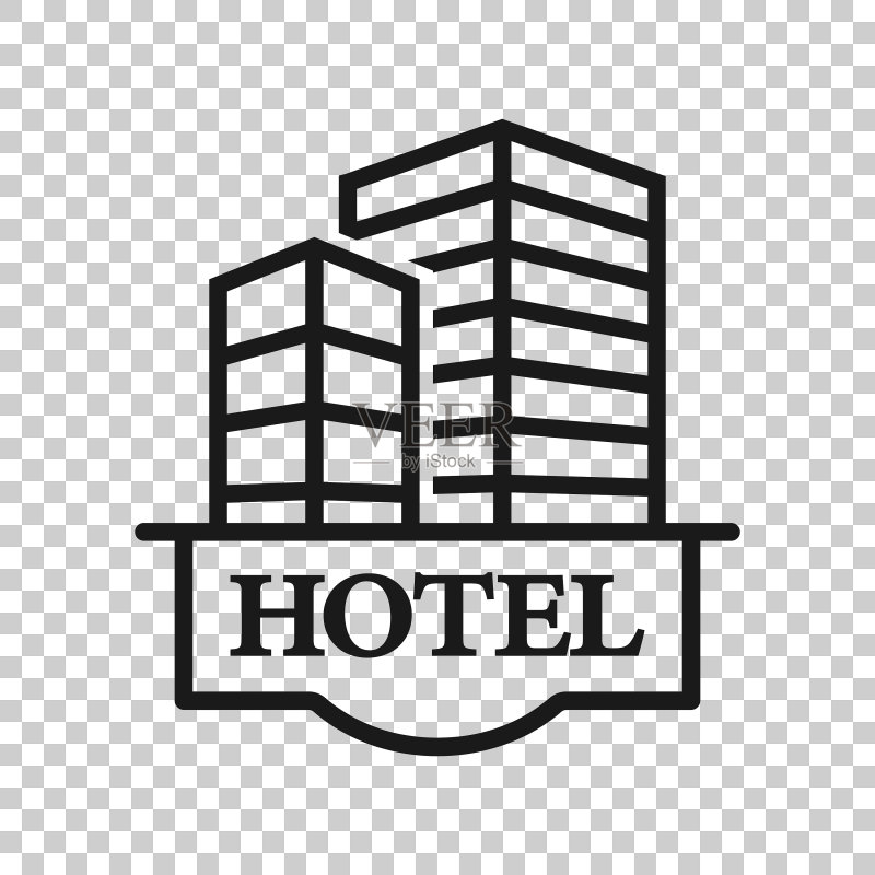 扁平风格酒店标志图标:旅馆建筑图标素材