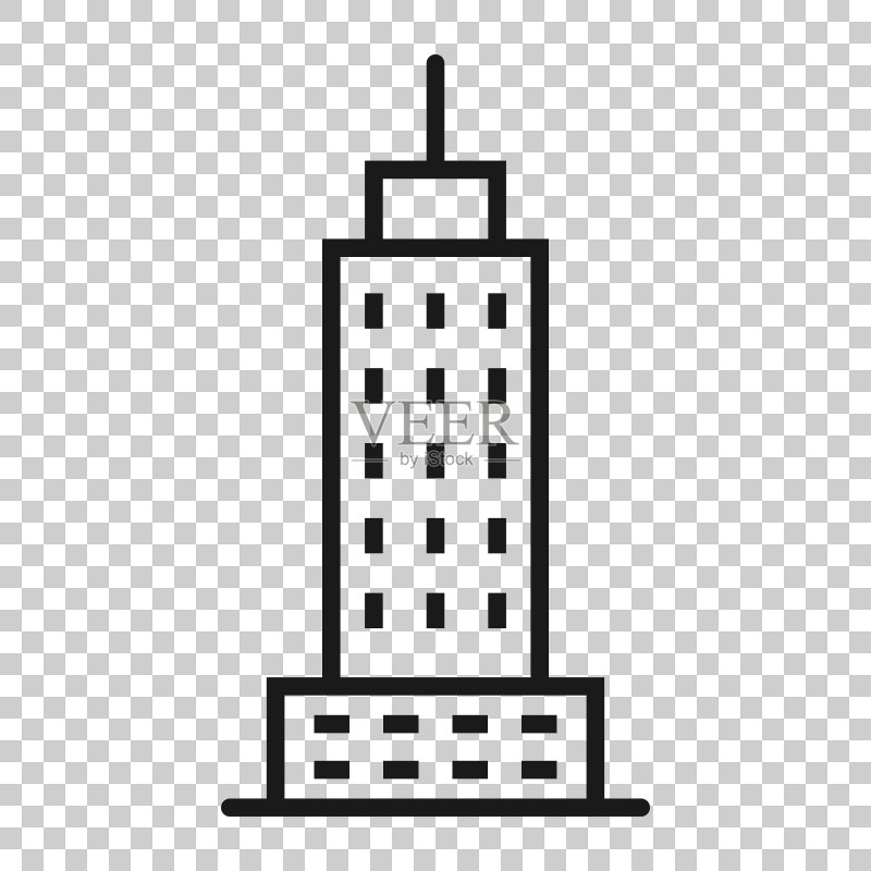 建筑图标在平坦风格的城市摩天大楼图标素材