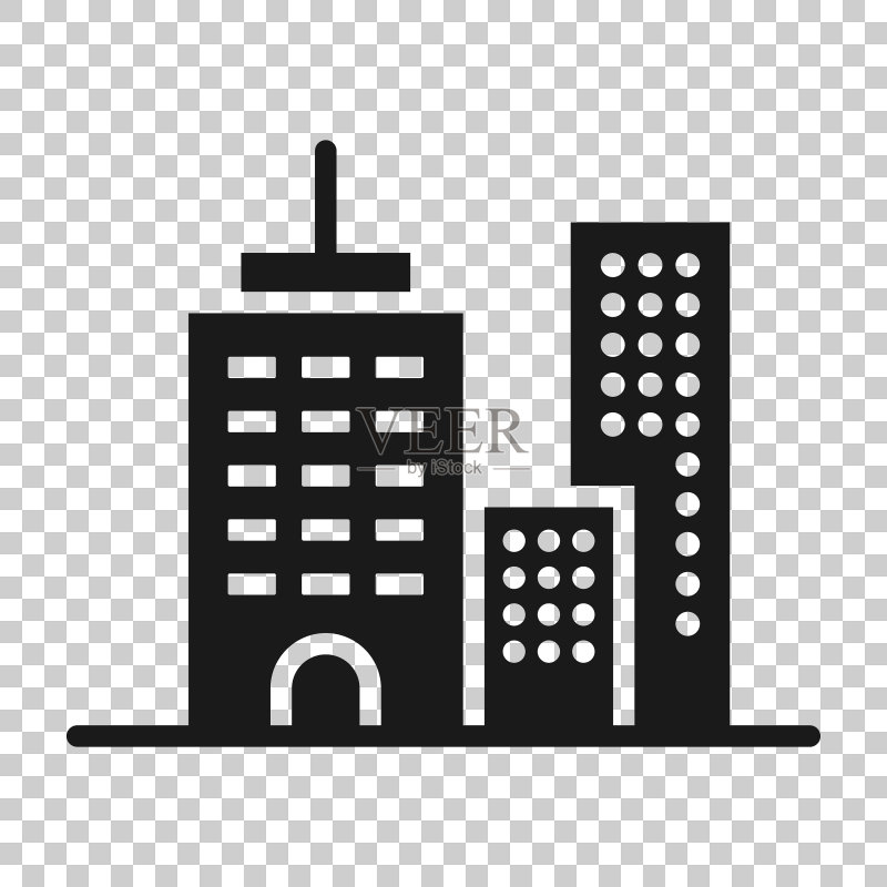 建筑图标在平坦风格的城市摩天大楼图标素材