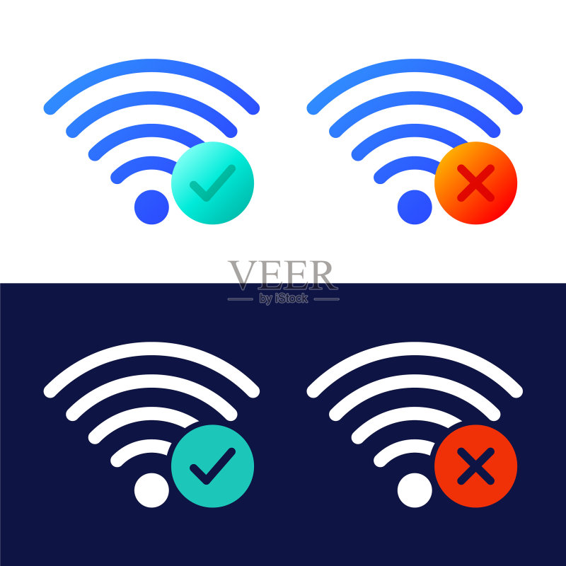 带勾选标记的无线网络符号图标合集图标素材