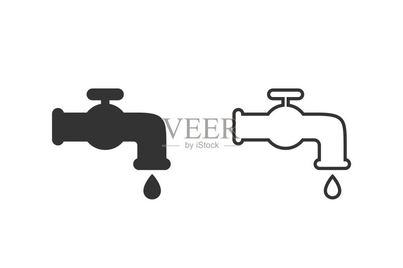 白色背景上的水龙头线性图标集:水龙头矢量图标图标素材