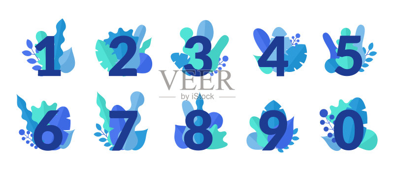 卡通彩色花卉数字图标合集图标素材