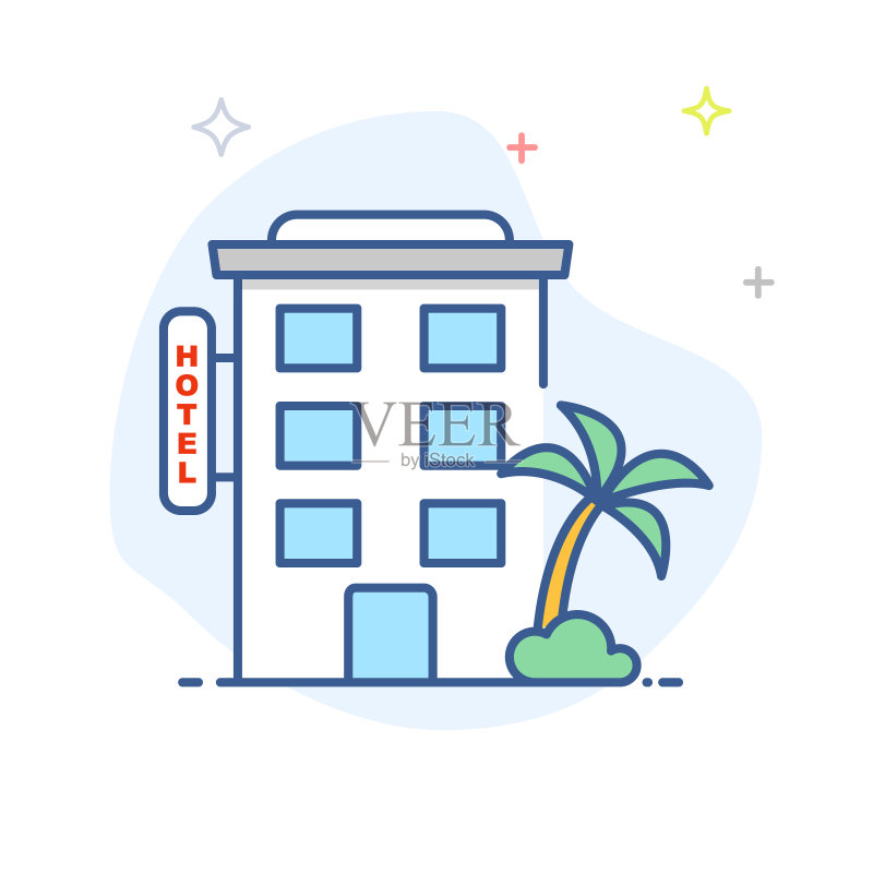 酒店线性图标:酒店建筑轮廓图标素材