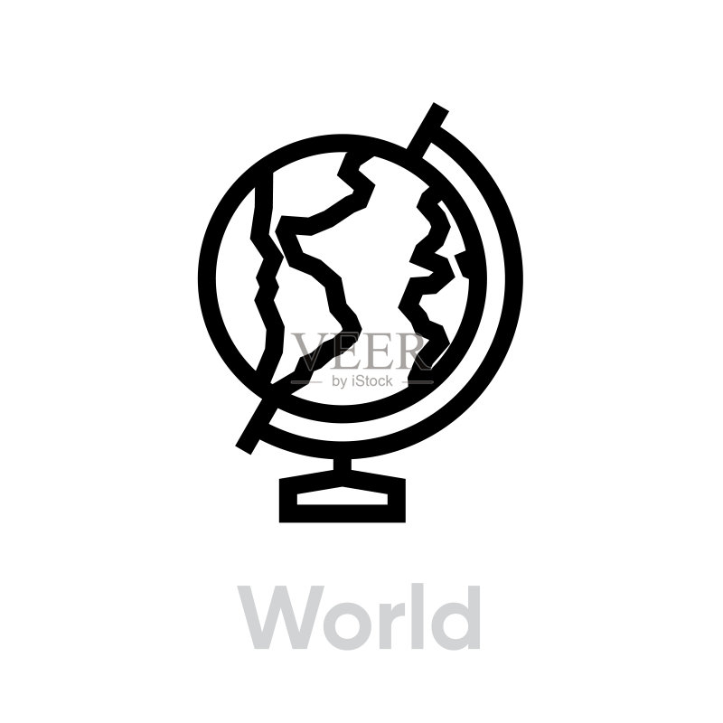 支架上的欧洲地球仪图标,可编辑的线条矢量图,简单的独立标志图标素材