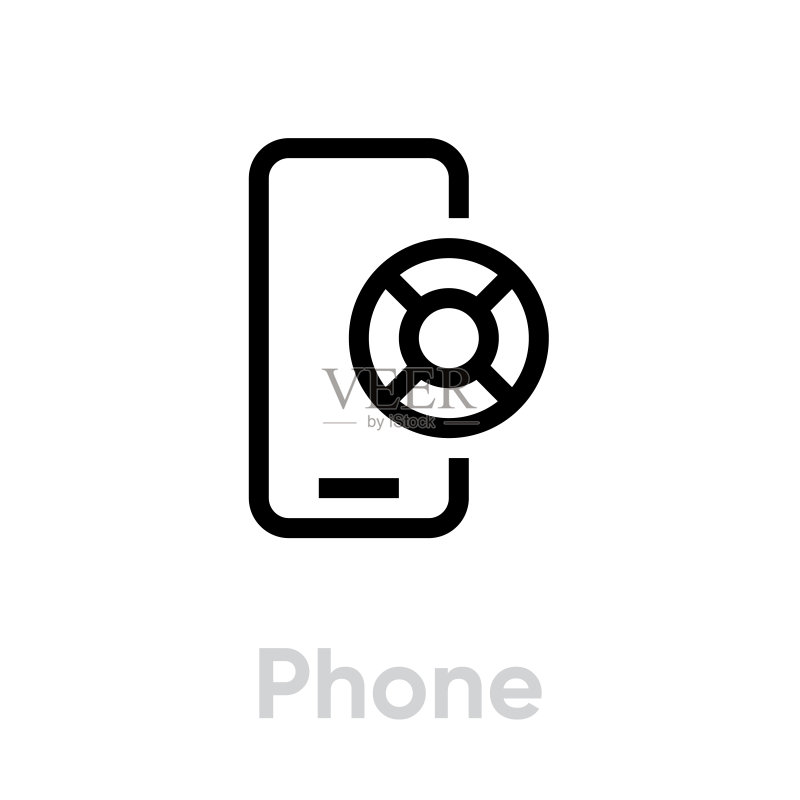 手机救生圈帮助图标。可编辑的线条矢量。图标素材